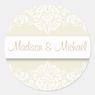 Ecru Damask Bruiloft Stickers