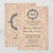 Ecru Damask  Lijst Monogram Wedding V1 Kaart (Voorkant / Achterkant)