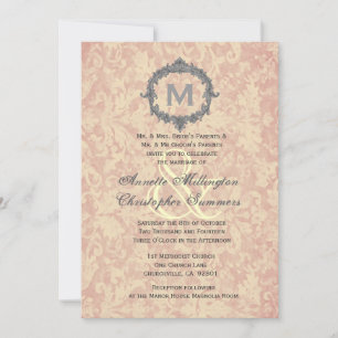 Ecru Damask  Lijst Monogram Wedding V1 Kaart