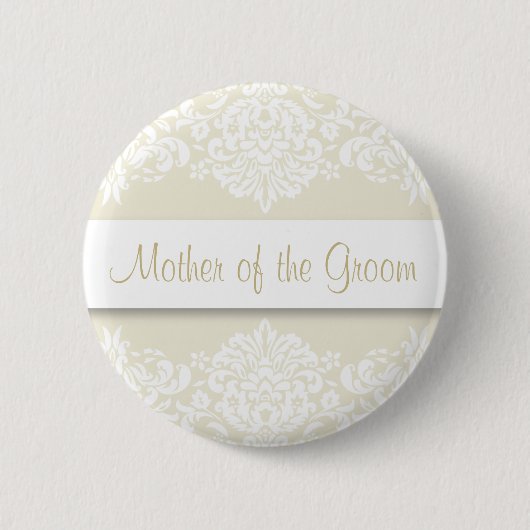Ecru Damask Moeder van de Groom Button (Voorkant)