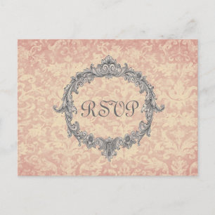 Ecru Damask RSVP Wedding Response V02D Uitnodiging Briefkaart