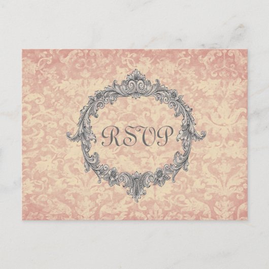Ecru Damask RSVP Wedding Response V02D Uitnodiging Briefkaart (Voorkant)