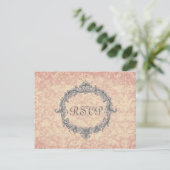 Ecru Damask RSVP Wedding Response V02D Uitnodiging Briefkaart (Staand voorkant)