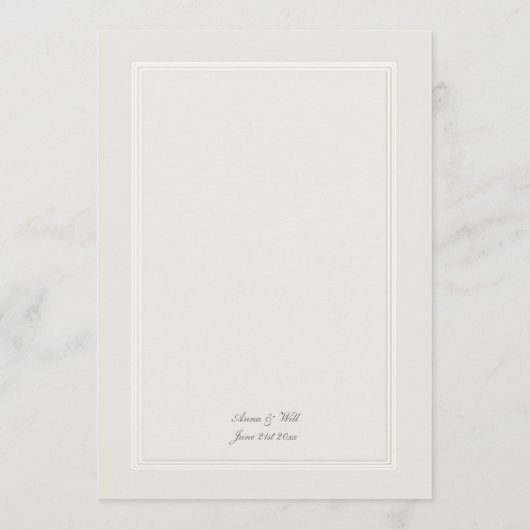 Ecru Dreams Triple Lijst Traditionele bruiloft Menu (Achterkant)