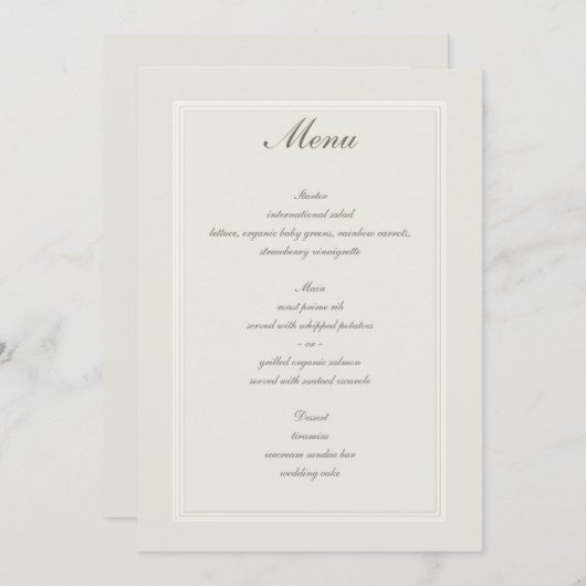 Ecru Dreams Triple Lijst Traditionele bruiloft Menu (Voorkant / Achterkant)
