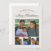 Ecru Elegant Four Photo Merry Kerstmis Kaart (Voorkant / Achterkant)