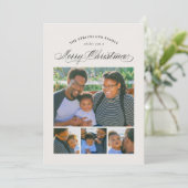 Ecru Elegant Four Photo Merry Kerstmis Kaart (Staand voorkant)