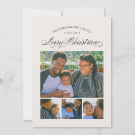 Ecru Elegant Four Photo Merry Kerstmis Kaart