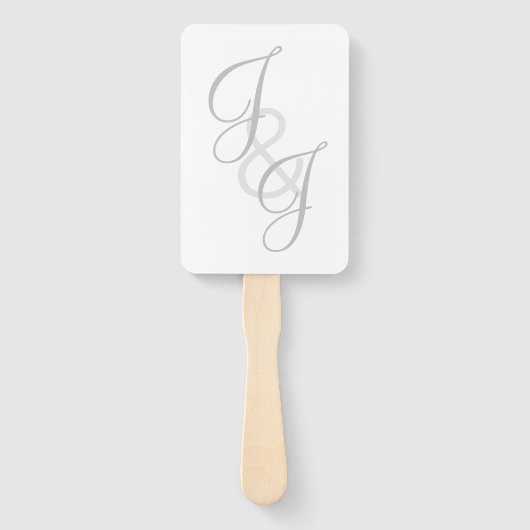 Ecru en Grijs monogram Script Handventilator Handwaaier (Voorkant)