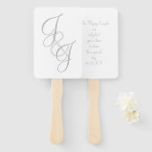 Ecru en Gris monogram Script Hand Fan Handwaaier (Voorkant en achterkant)