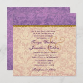 Ecru en Paarse Damask Wedding Sjabloon V12 Kaart (Voorkant / Achterkant)