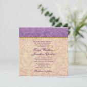 Ecru en Paarse Damask Wedding Sjabloon V12 Kaart (Staand voorkant)