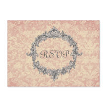 Ecru en Peach Damask RSVP Wedding Response Card 2
