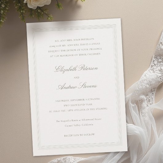 Ecru Formal Romance Classic Triple Frame Wedding Kaart