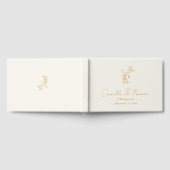 Ecru/Gold Floral Monogram Calligraphy Wedding Gastenboek (Volledig)