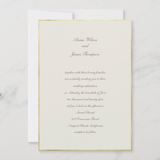 Ecru Gold Simple Elegant Traditional Wedding Kaart (Voorkant)