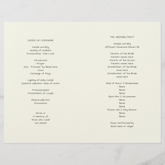 Ecru Hearts Folded Wedding Program Sjabloon (Achterkant)