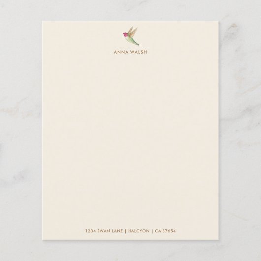 Ecru Hummingbird Stationery Paper (Voorkant)