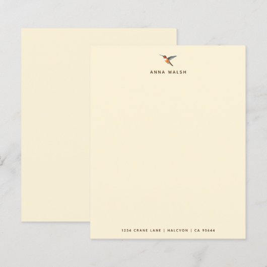 Ecru Hummingbird Stationery Paper (Voorkant / Achterkant)