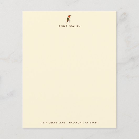 Ecru Hummingbird Stationery Paper (Voorkant)