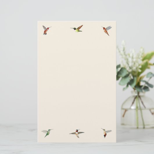 Ecru Hummingbird Stationery Paper Briefpapier (Staand voorkant)