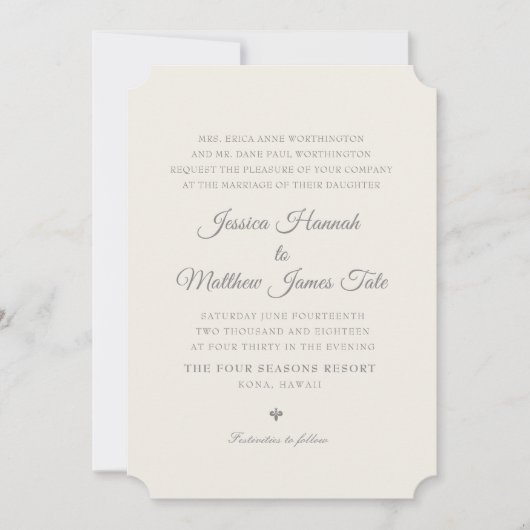 Ecru huwelijksuitnodiging kaart (Voorkant)