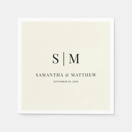 Ecru Ivoor Eenvoudig Elegant paar Initialen bruilo Servet (Voorkant)