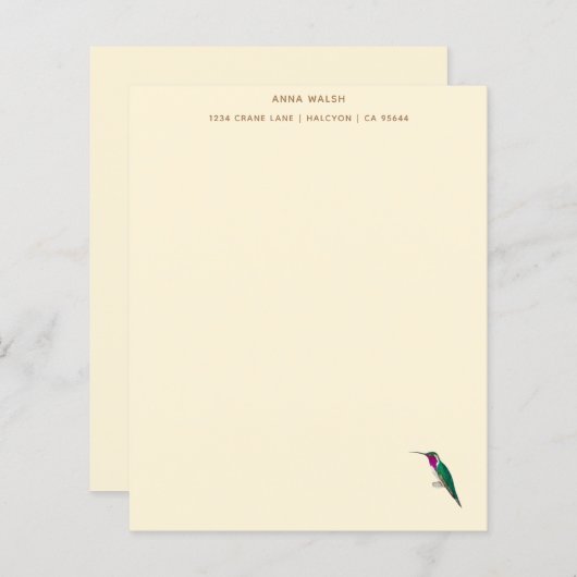 Ecru Lucifer Hummingbird Stationery Paper (Voorkant / Achterkant)