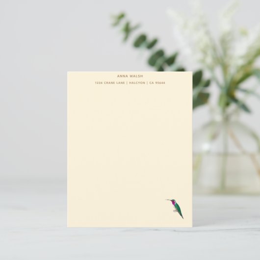 Ecru Lucifer Hummingbird Stationery Paper (Staand voorkant)