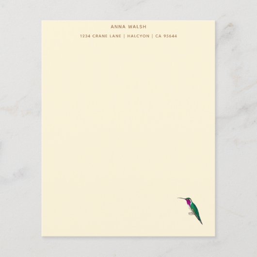 Ecru Lucifer Hummingbird Stationery Paper (Voorkant)