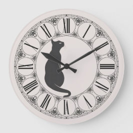 Ecru met zwarte kat en Romeins nummergezicht Grote Klok