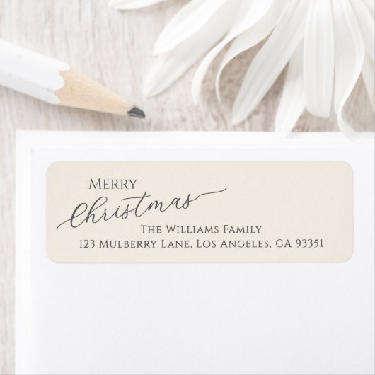 Ecru Modern Merry Christmas Return Address Etiket (Insitu)