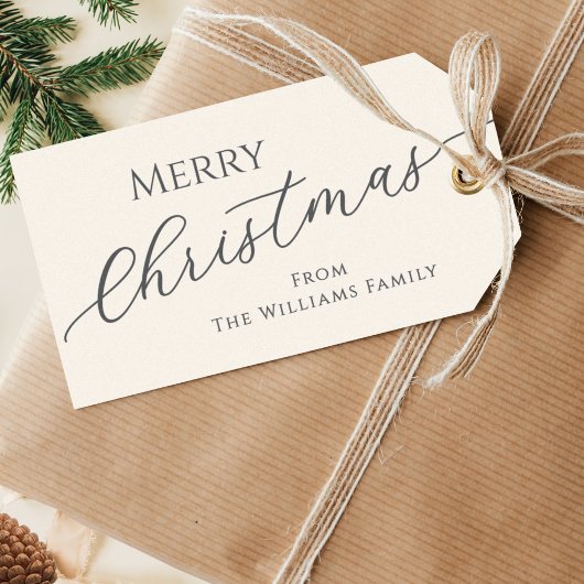 Ecru moderne minimalistische vrolijke kerstdagen cadeaulabel