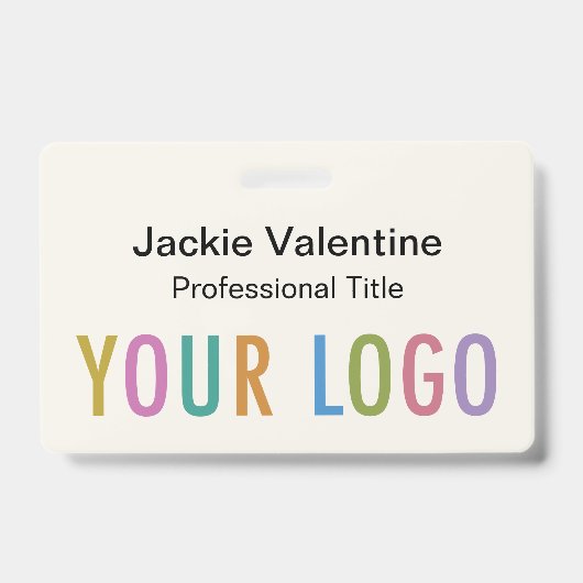 Ecru PVC Naam Badge met Reel Clip of Lanyard (Voorkant)