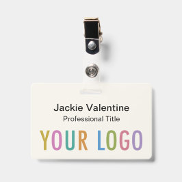 Ecru PVC naamkaartje met haspelclip of koordje Badge