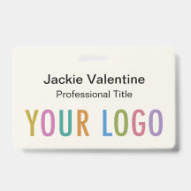 Ecru PVC naamkaartje met haspelclip of koordje