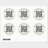 Ecru QR-code stickers op maat bedrijfsnaam rond (Vel)