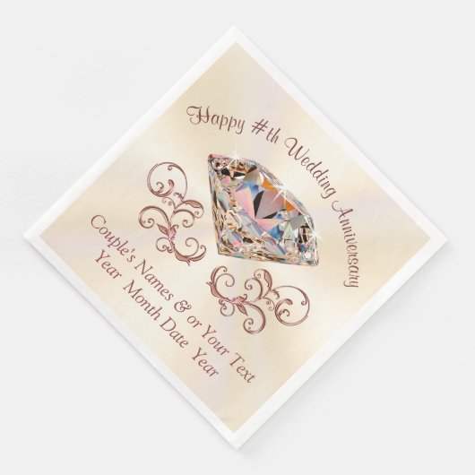 Ecru, Roos gouden Jubilea servetten, gepersonalise Servetten (Hoek)