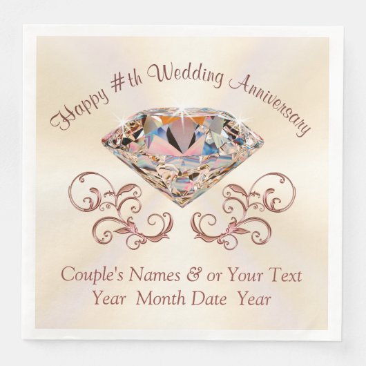 Ecru, Roos gouden Jubilea servetten, gepersonalise Servetten (Voorkant)