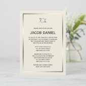 Ecru Silver Star van David Bar Mitzvah Invitaties Kaart (Staand voorkant)