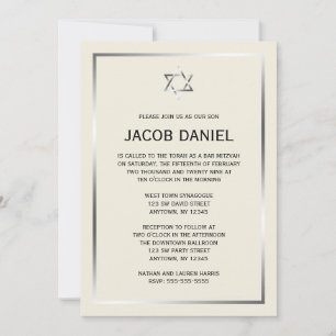 Ecru Silver Star van David Bar Mitzvah Invitaties Kaart