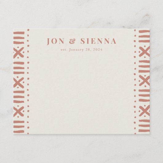 Ecru Terracotta Boho Mudcloth Border Couple's Informatiekaartje (Voorkant)