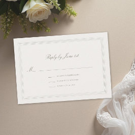 Ecru Triple Formal Elegant Modern Classic Wedding RSVP Kaartje