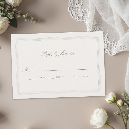Ecru Triple Formal Romance Modern Classic Wedding RSVP Kaartje
