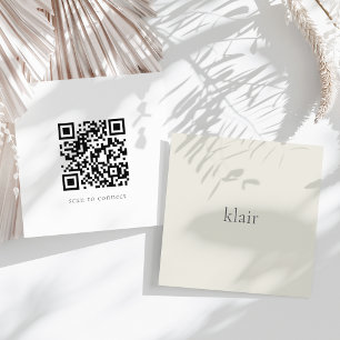 Ecru   Ultra minimale naam & QR-code Vierkante Visitekaartje