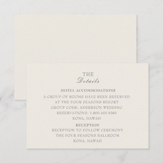 Ecru Wedding Details Kaart (Voorkant / Achterkant)