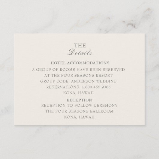 Ecru Wedding Details Kaart (Voorkant)