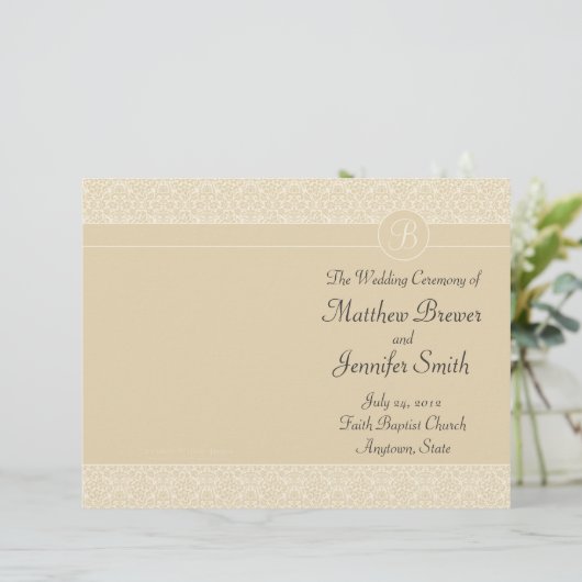 Ecru Wedding Order of Service & Ceremony Program (Staand voorkant)