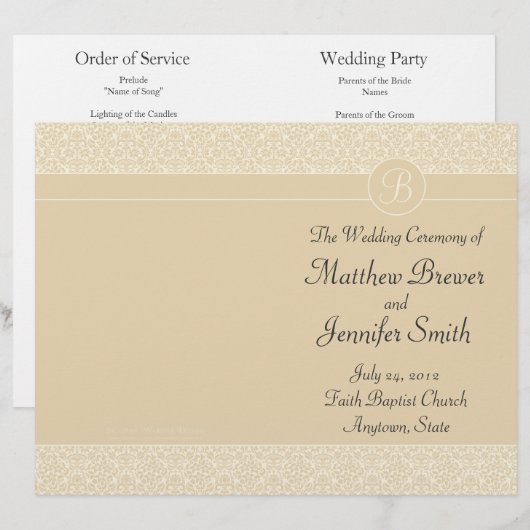 Ecru Wedding Order of Service & Ceremony Program (Voorkant / Achterkant)