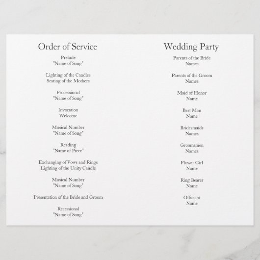 Ecru Wedding Order of Service & Ceremony Program (Achterkant)